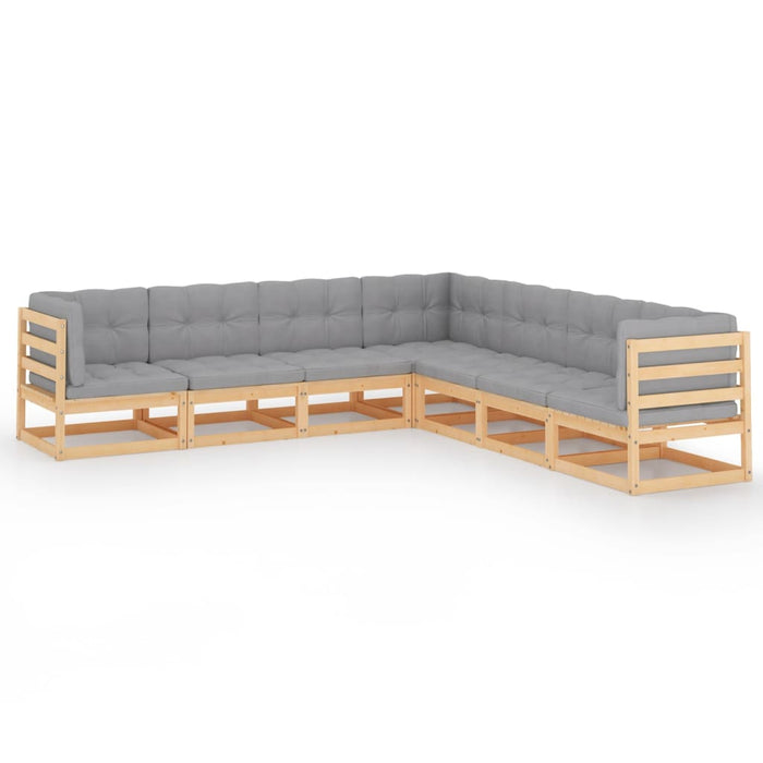 Set mobilier de grădină, 7 piese, cu perne, lemn masiv de pin WALTI