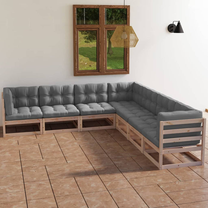 Set mobilier de grădină, 7 piese, cu perne, lemn masiv de pin WALTI
