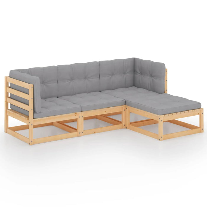 Set mobilier de grădină cu perne, 4 piese, lemn masiv de pin WALTI