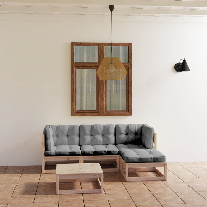 Set mobilier de grădină cu perne, 5 piese, lemn masiv de pin WALTI