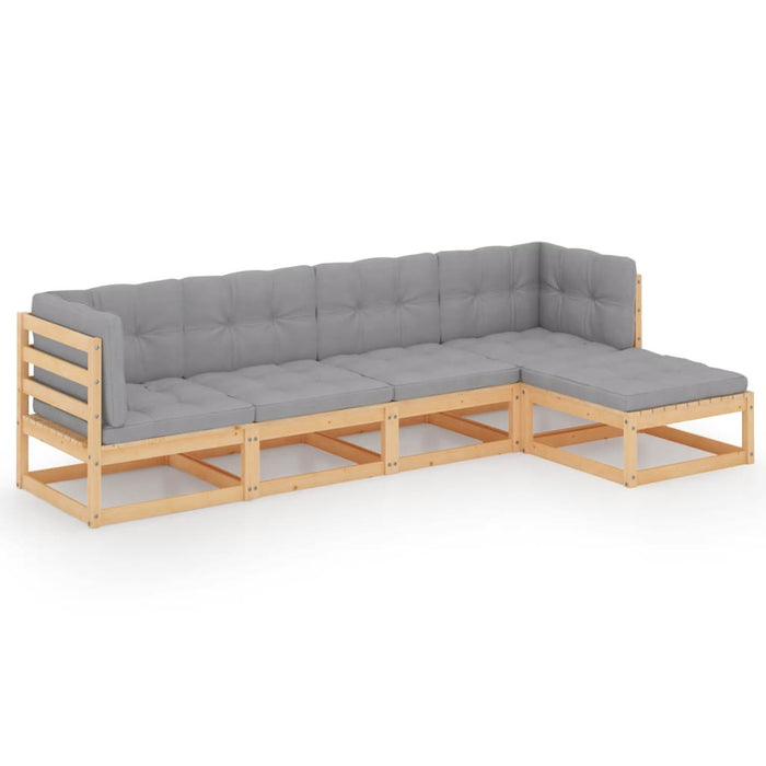 Set mobilier de grădină, 5 piese, cu perne, lemn masiv de pin WALTI