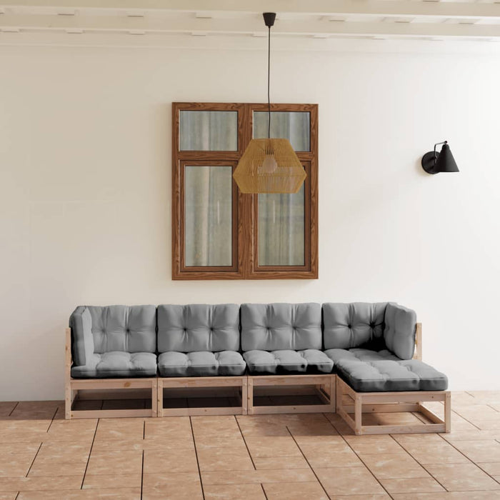 Set mobilier de grădină, 5 piese, cu perne, lemn masiv de pin WALTI