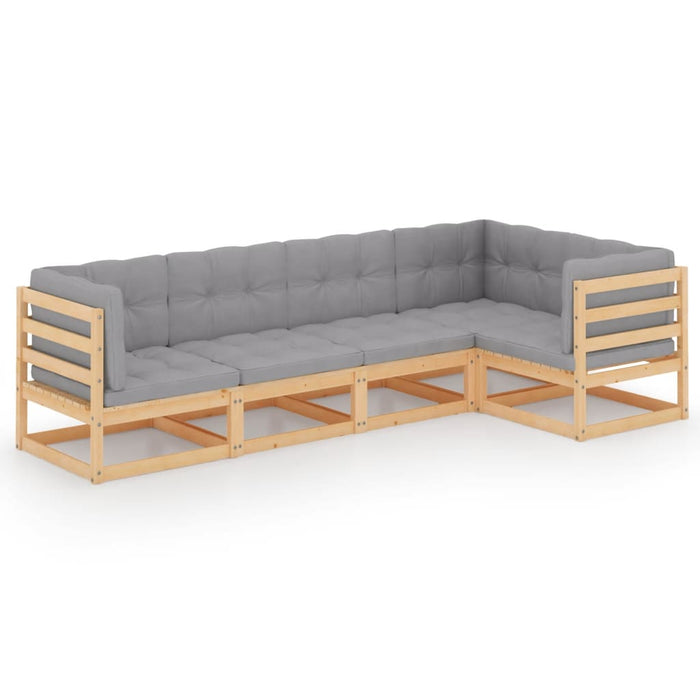Set mobilier de grădină, 5 piese, cu perne, lemn masiv de pin WALTI