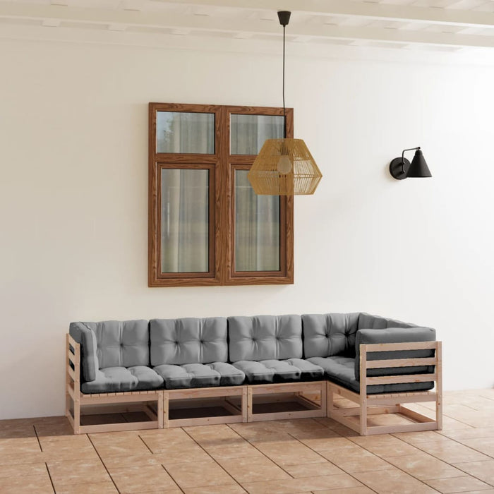 Set mobilier de grădină, 5 piese, cu perne, lemn masiv de pin WALTI