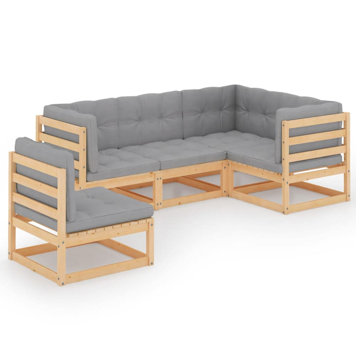 Set mobilier de grădină, 5 piese, cu perne, lemn masiv de pin WALTI