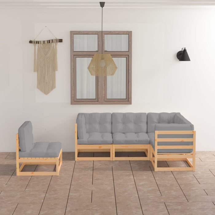 Set mobilier de grădină, 5 piese, cu perne, lemn masiv de pin WALTI