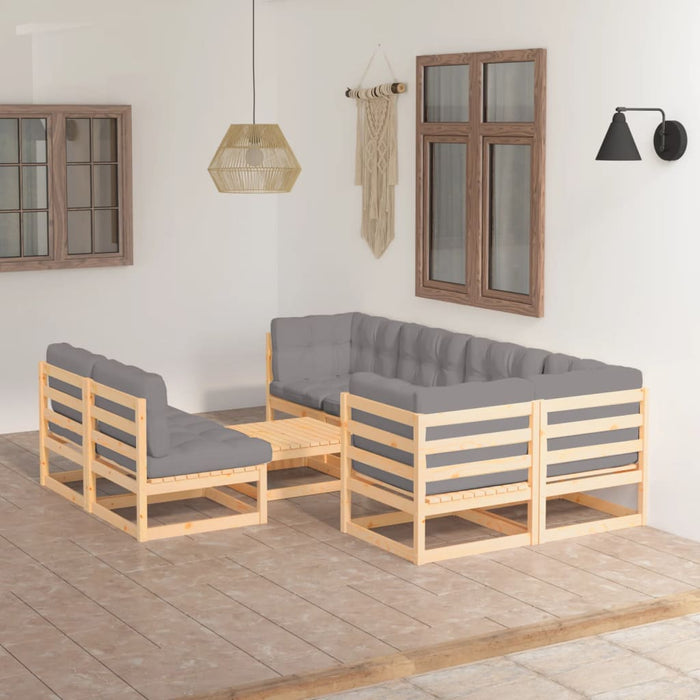 Set mobilier de grădină cu perne, 8 piese, lemn masiv de pin WALTI