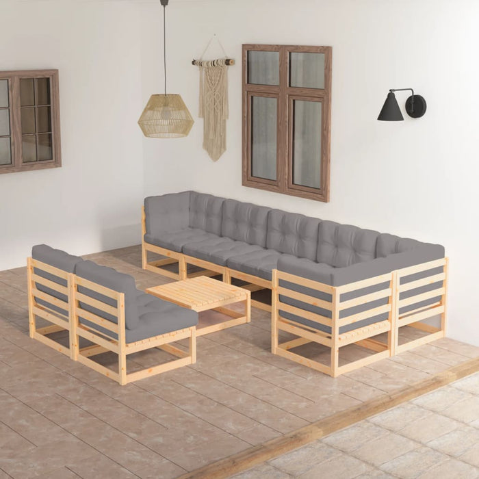 Set mobilier grădină cu perne, 9 piese, lemn masiv de pin WALTI