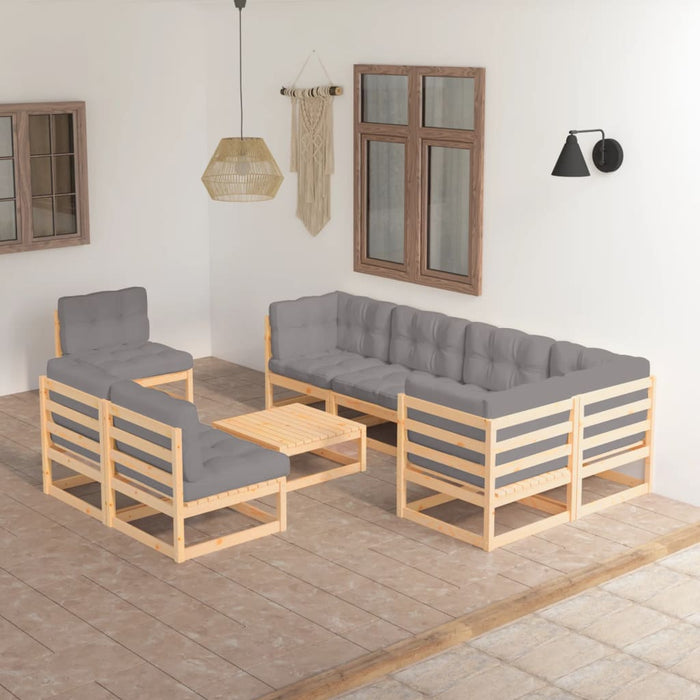 Set mobilier grădină cu perne, 9 piese, lemn masiv de pin WALTI