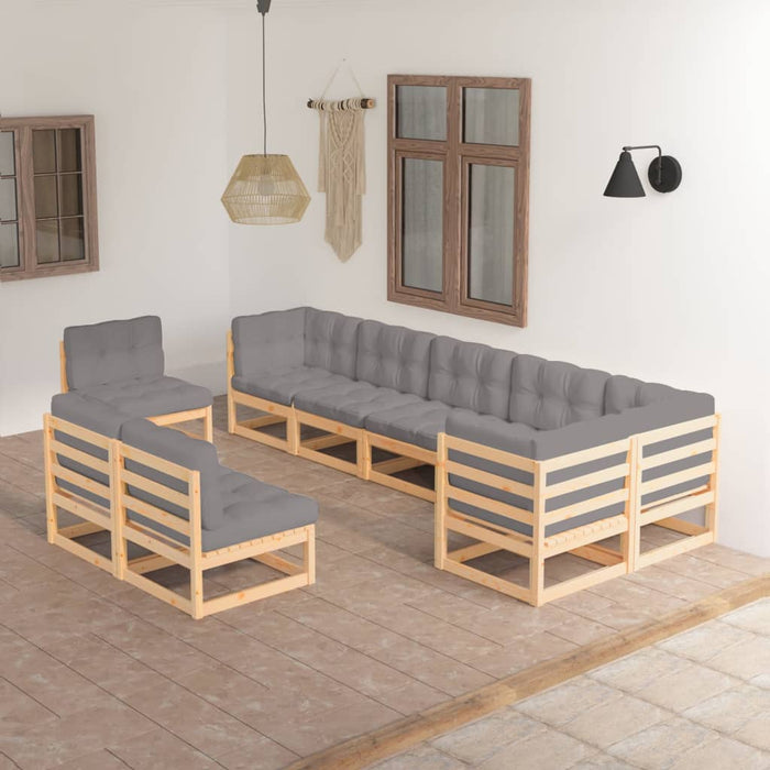 Set mobilier grădină cu perne, 9 piese, lemn masiv de pin WALTI