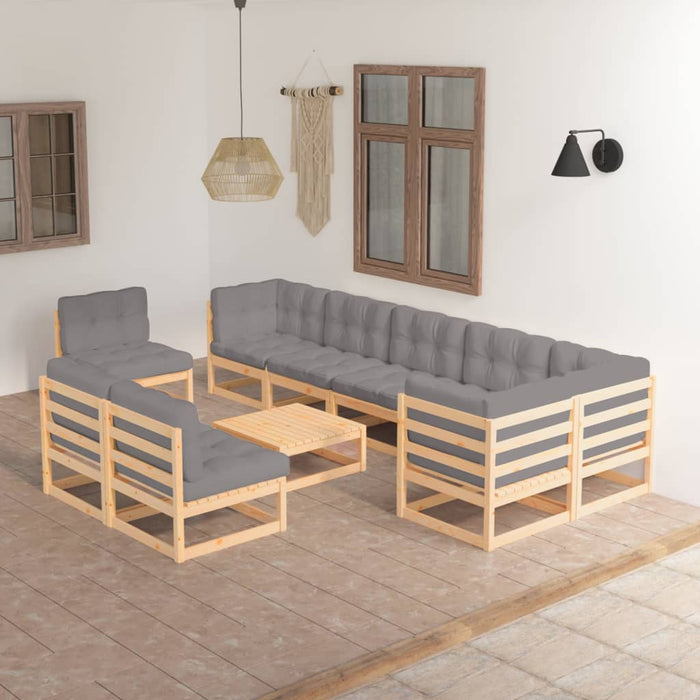 Set mobilier grădină cu perne, 10 piese, lemn masiv de pin WALTI
