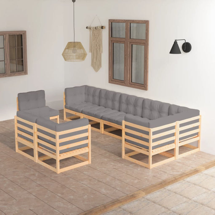 Set mobilier grădină cu perne, 9 piese, lemn masiv de pin WALTI