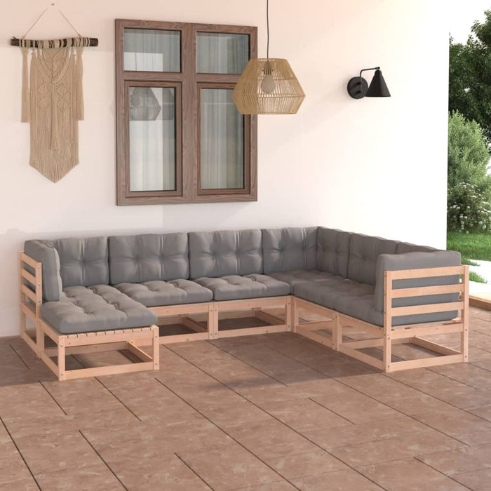 Set mobilier de grădină cu perne, 7 piese, lemn masiv de pin WALTI