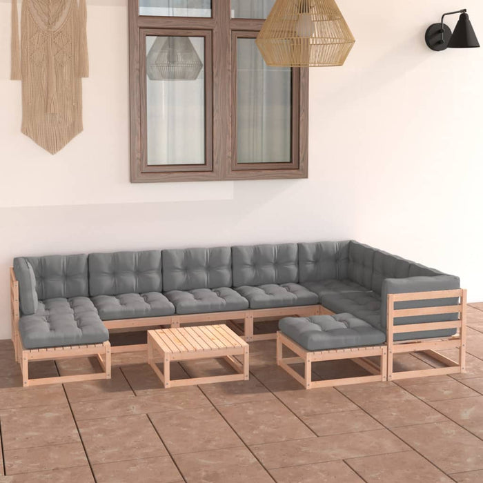 Set mobilier grădină cu perne, 10 piese, lemn masiv de pin WALTI
