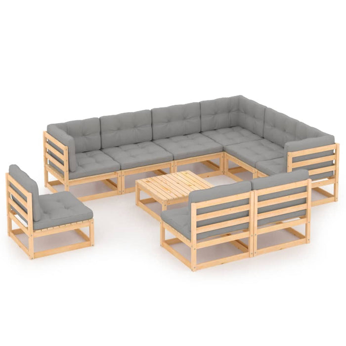 Set mobilier grădină cu perne, 10 piese, lemn masiv de pin WALTI