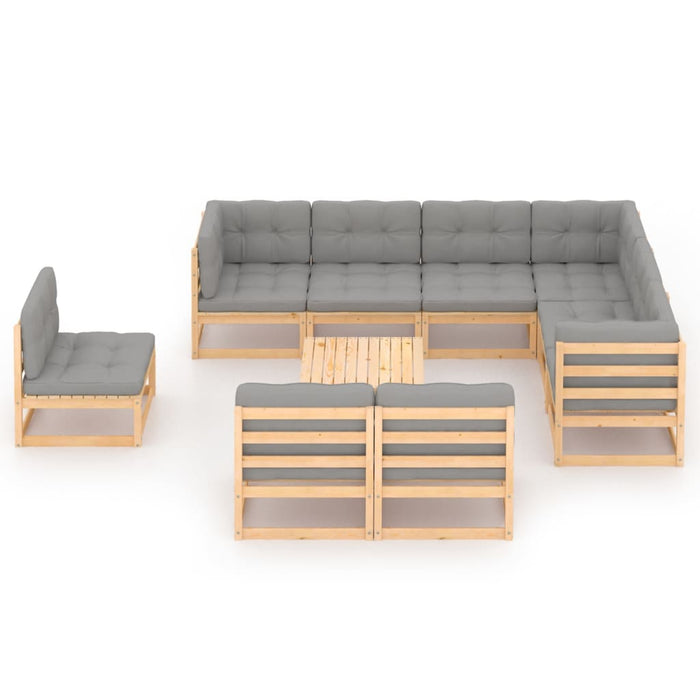 Set mobilier grădină cu perne, 10 piese, lemn masiv de pin WALTI
