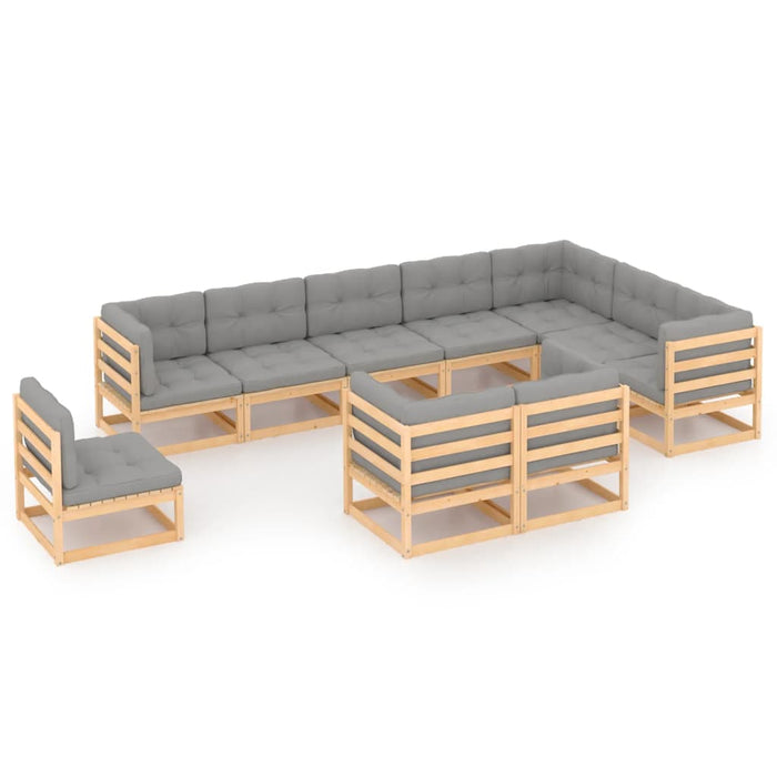 Set mobilier grădină cu perne, 10 piese, lemn masiv de pin WALTI