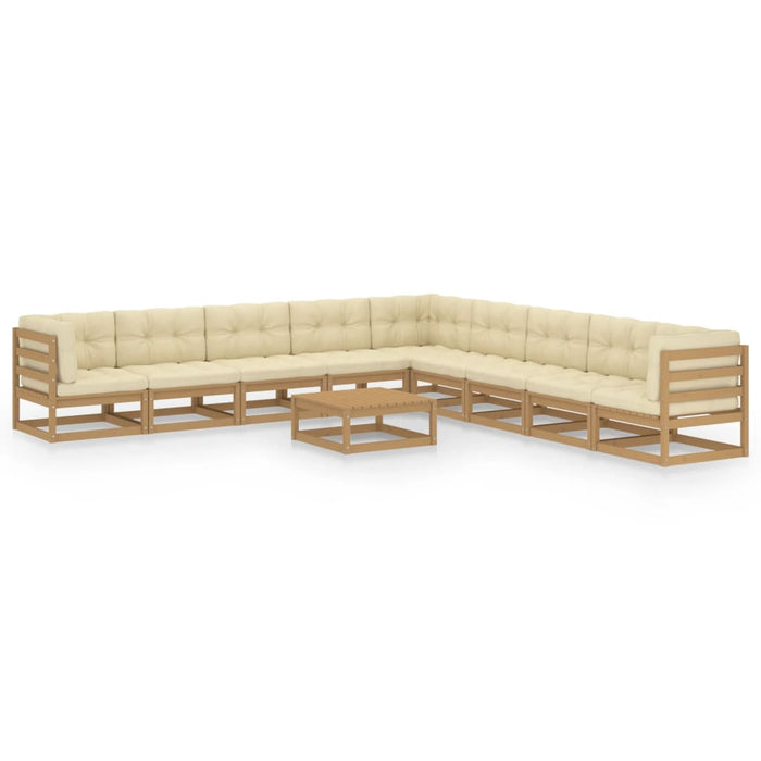 Set mobilier grădină perne, 10 piese, maro miere lemn masiv pin WALTI