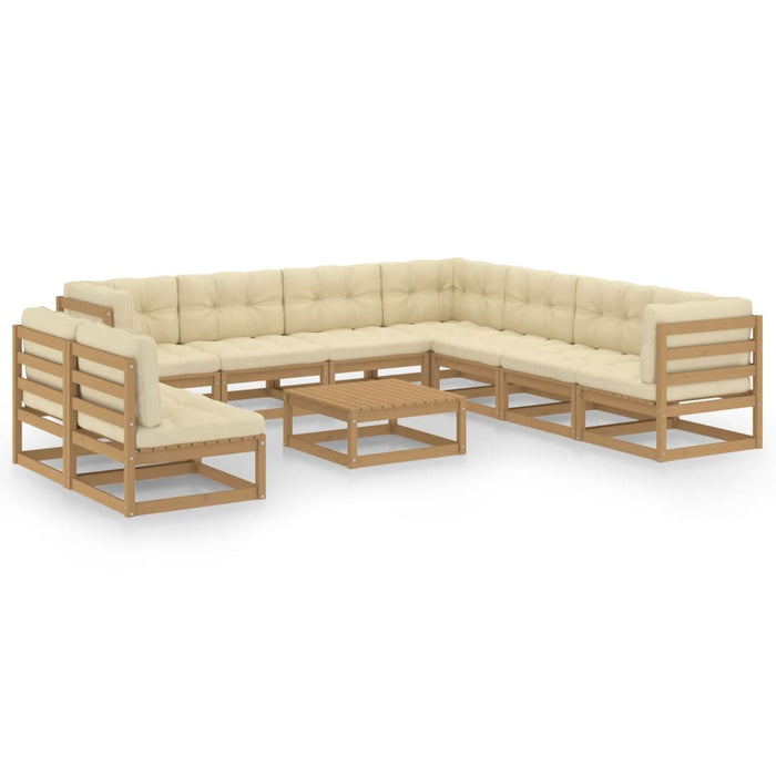 Set mobilier grădină perne, 10 piese, maro miere lemn masiv pin WALTI