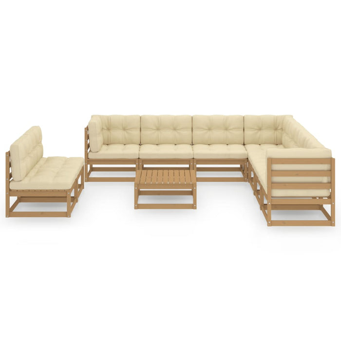 Set mobilier grădină perne, 10 piese, maro miere lemn masiv pin WALTI