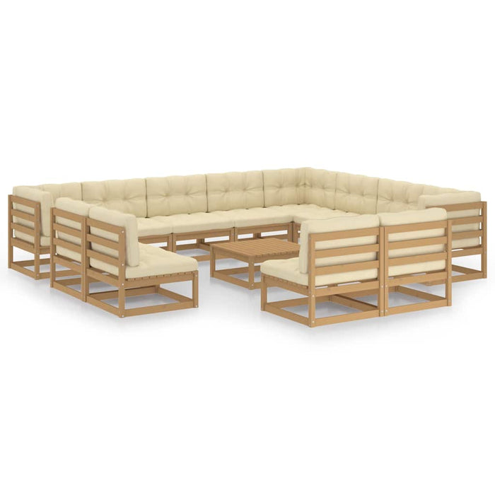 Set mobilier grădină cu perne, 13 piese, maro, lemn masiv pin WALTI