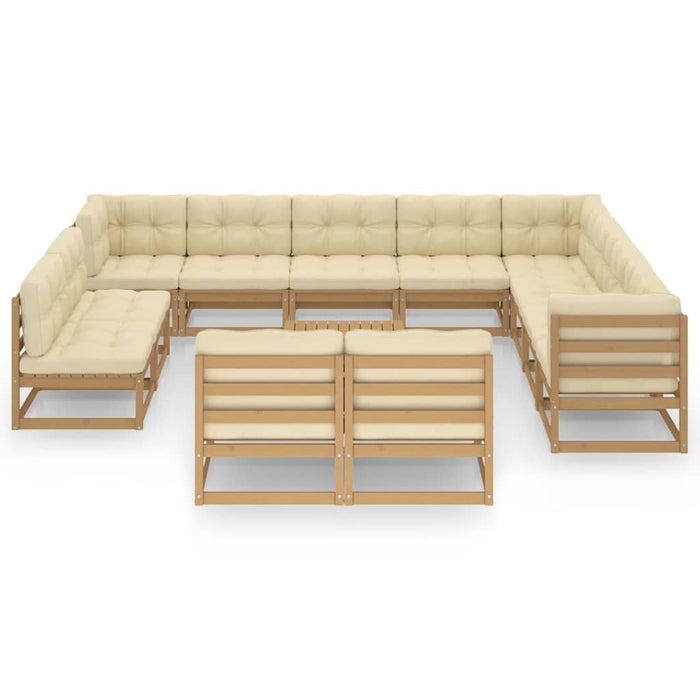 Set mobilier grădină cu perne, 13 piese, maro, lemn masiv pin WALTI