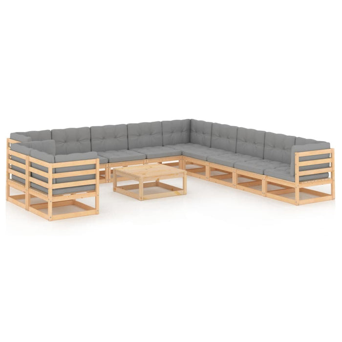 Set mobilier grădină cu perne, 12 piese, lemn masiv de pin WALTI