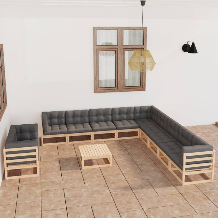 Set mobilier grădină cu perne, 12 piese, lemn masiv de pin WALTI