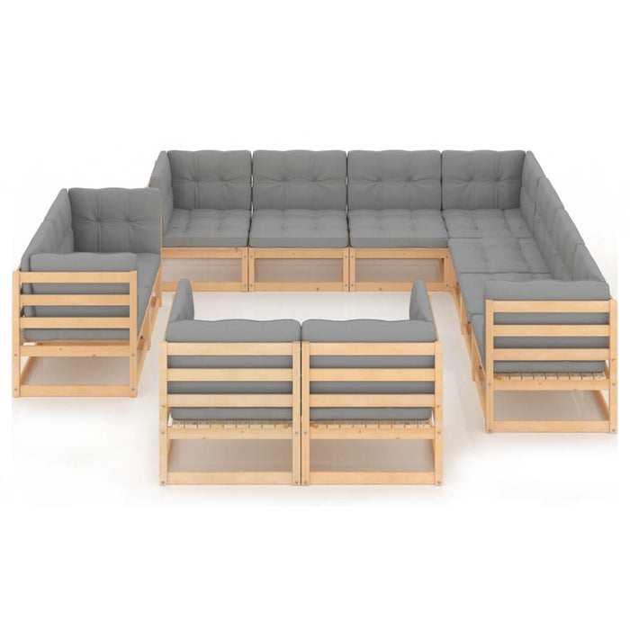 Set mobilier grădină cu perne, 11 piese, lemn masiv de pin WALTI