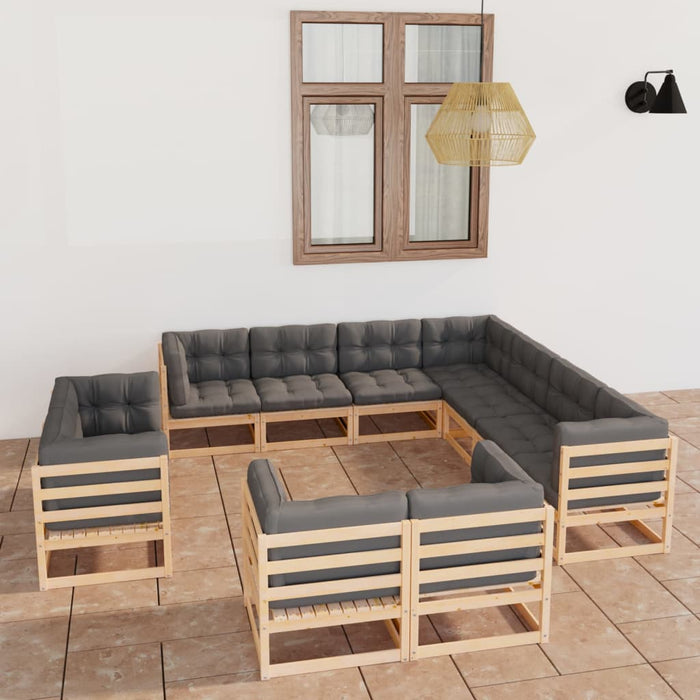 Set mobilier grădină cu perne, 11 piese, lemn masiv de pin WALTI