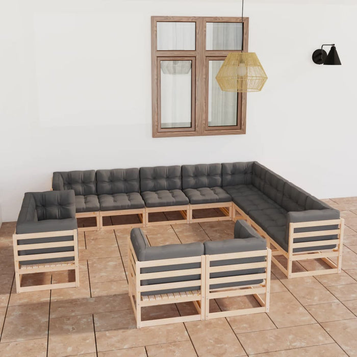 Set mobilier grădină cu perne, 12 piese, lemn masiv de pin WALTI