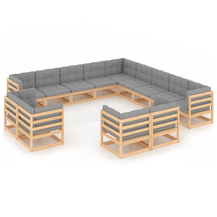 Set mobilier de grădină cu perne, 13 piese, lemn masiv de pin WALTI