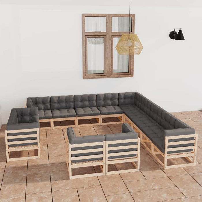 Set mobilier de grădină cu perne, 13 piese, lemn masiv de pin WALTI