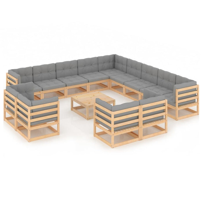 Set mobilier de grădină cu perne, 14 piese, lemn masiv pin WALTI