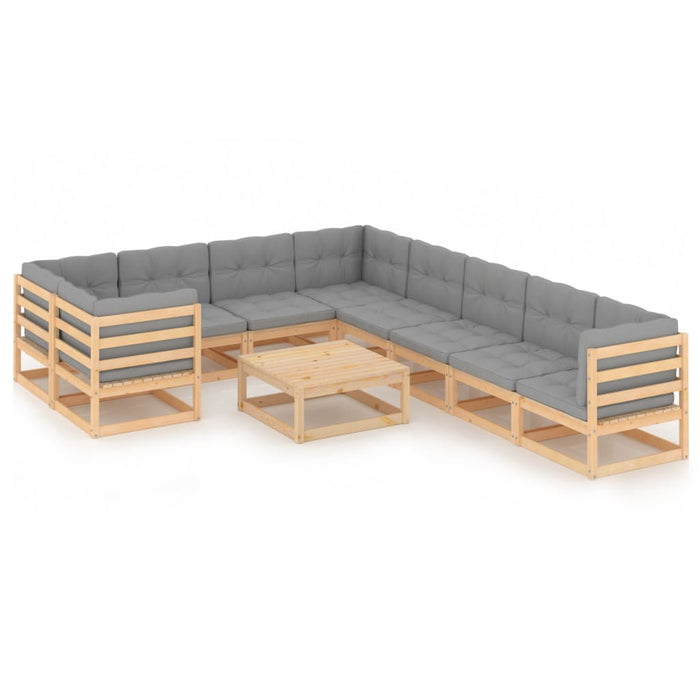 Set mobilier grădină cu perne, 10 piese, lemn masiv de pin WALTI