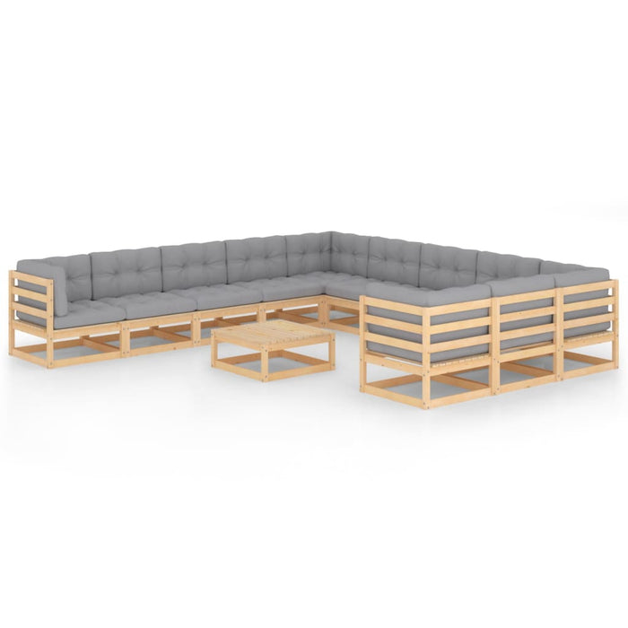 Set mobilier de grădină cu perne, 12 piese, lemn masiv de pin WALTI