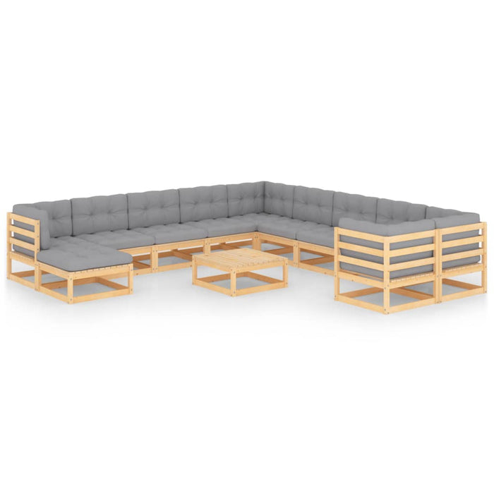 Set mobilier grădină cu perne, 12 piese, lemn masiv de pin WALTI