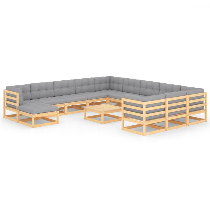 Set mobilier de grădină cu perne, 13 piese, lemn masiv de pin WALTI