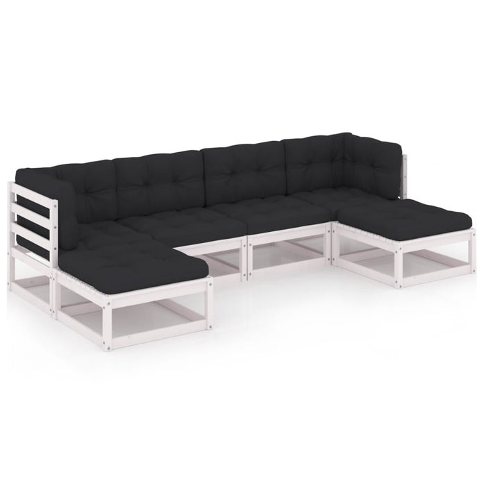Set mobilier grădină cu perne, 6 piese, alb, lemn masiv de pin WALTI