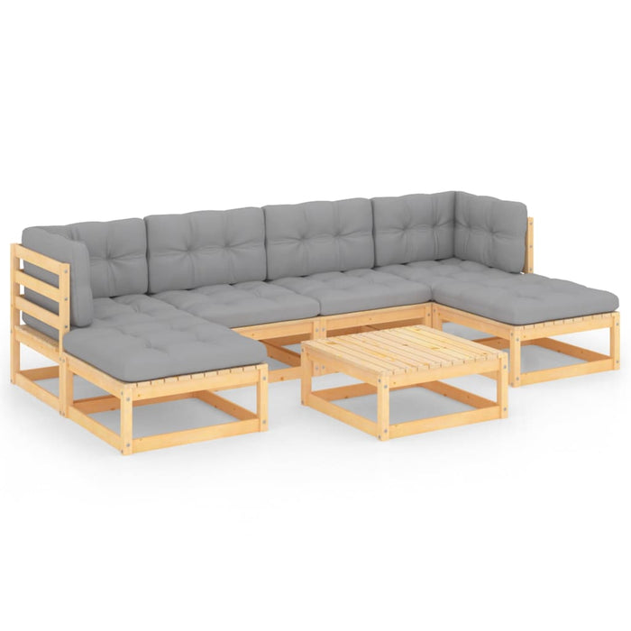 Set mobilier de grădină cu perne, 7 piese, lemn masiv de pin WALTI