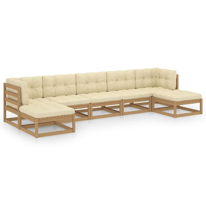 Set mobilier grădină perne, 7 piese, maro miere lemn masiv pin WALTI