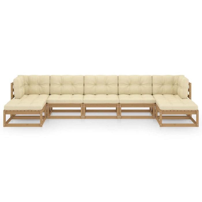 Set mobilier grădină perne, 7 piese, maro miere lemn masiv pin WALTI