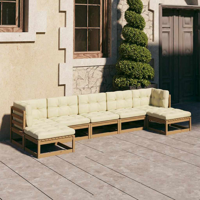 Set mobilier grădină perne, 7 piese, maro miere lemn masiv pin WALTI