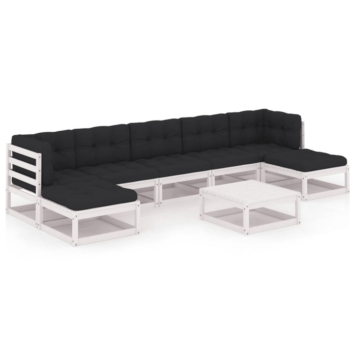 Set mobilier grădină cu perne, 8 piese, alb, lemn masiv de pin WALTI