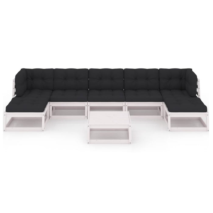Set mobilier grădină cu perne, 8 piese, alb, lemn masiv de pin WALTI