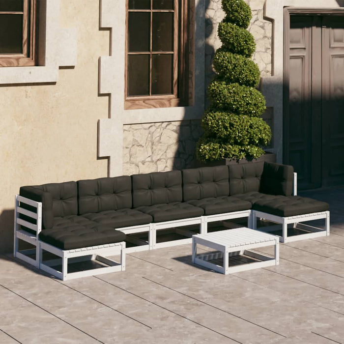 Set mobilier grădină cu perne, 8 piese, alb, lemn masiv de pin WALTI