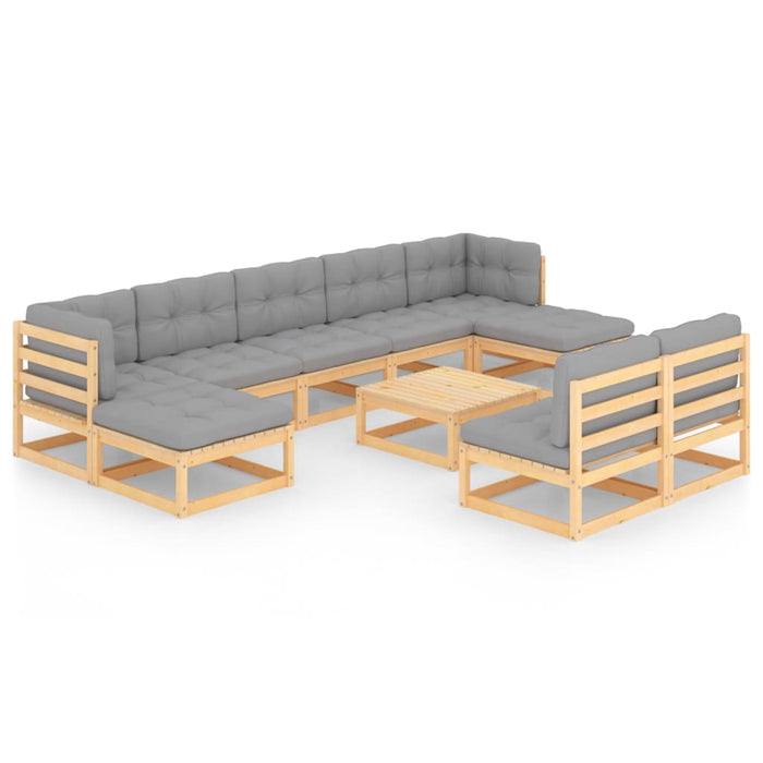 Set mobilier grădină cu perne, 10 piese, lemn masiv de pin WALTI