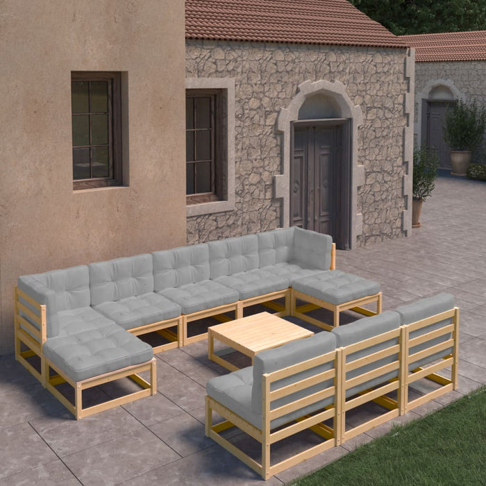 Set mobilier grădină cu perne, 11 piese, lemn masiv de pin WALTI