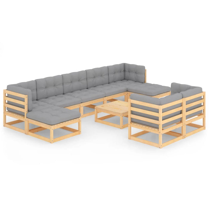Set mobilier grădină cu perne, 10 piese, lemn masiv de pin WALTI