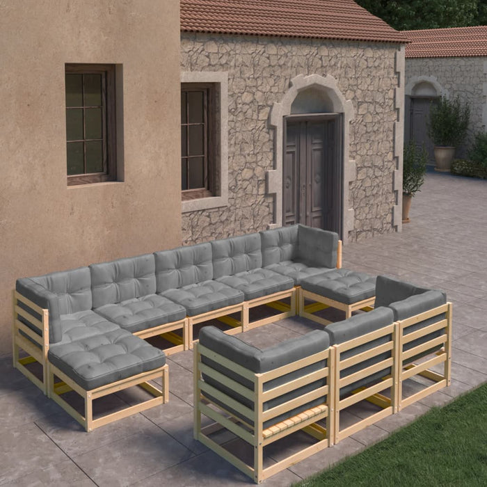 Set mobilier grădină cu perne, 10 piese, lemn masiv de pin WALTI